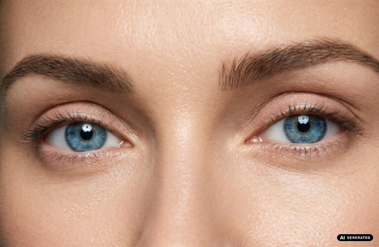 Augenlidstraffung – Nahaufnahme der Augenpartie einer Frau mit blauen Augen