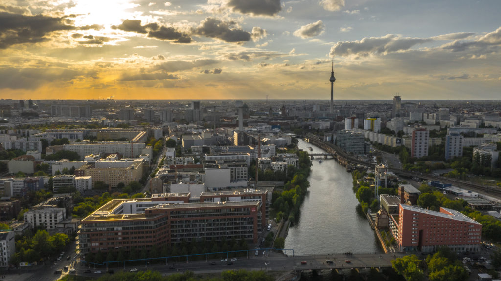 Cityscape of Berlin before sunset. Aerial view