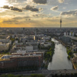 Cityscape of Berlin before sunset. Aerial view